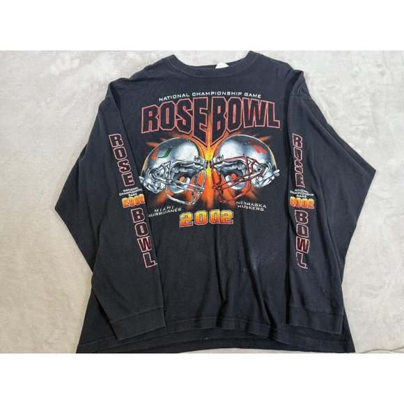 Vintage 2002 Rose Bowl Miami Hurricanes Nebraska Cornhuskers Long Sleeve Tee - Picture 1 of 15
